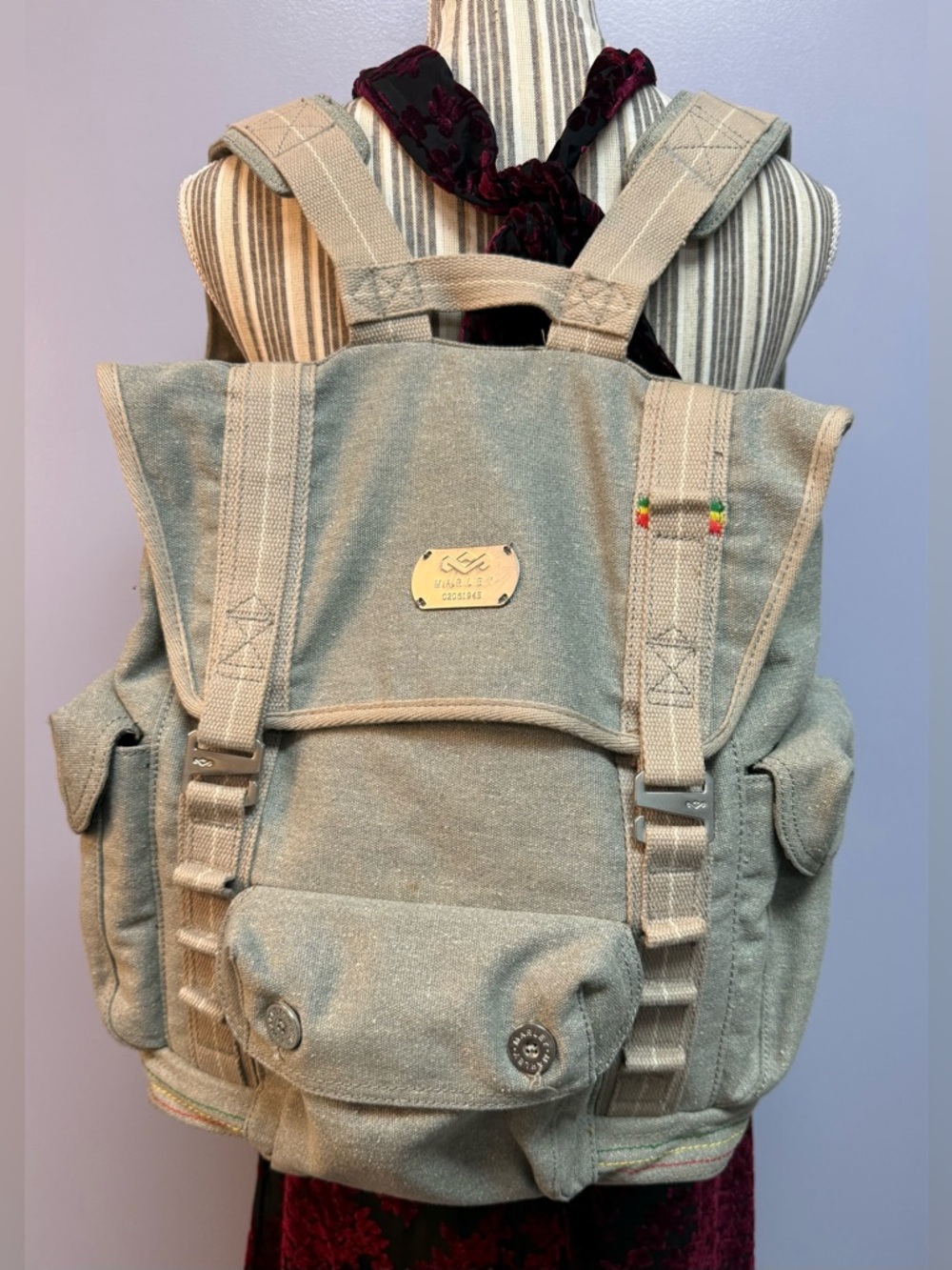 House of Marley lively up gray hemp Roll-Top Backpack with Tan Straps - Picture 14 of 16
